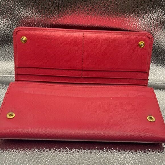 Prada Bow Front Logo Continental Long Wallet Hot Pink Leather Preppy Barbiecore - Picture 3 of 13